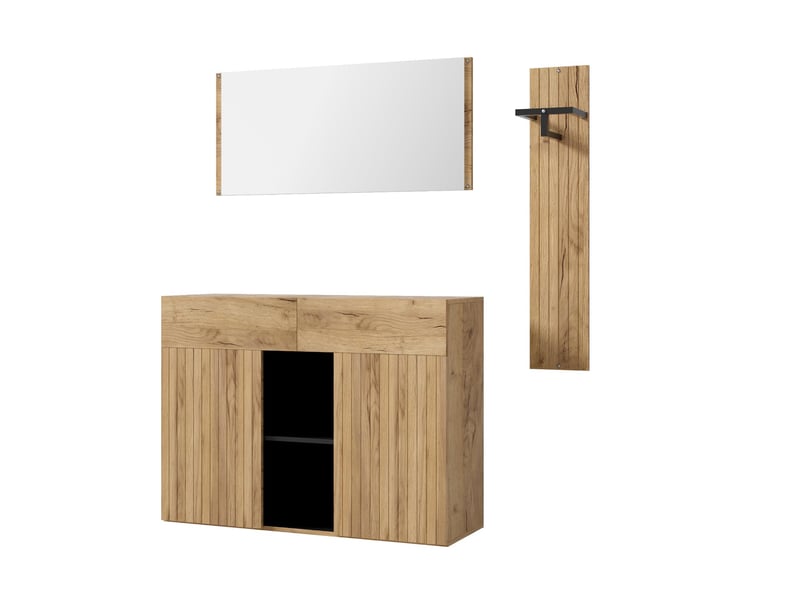  Vestiaire d'entrée miroir, tringle, 2 portes, 2 tiroirs noir et naturel 125x35x178 cm N657P50046465N - Conforama B