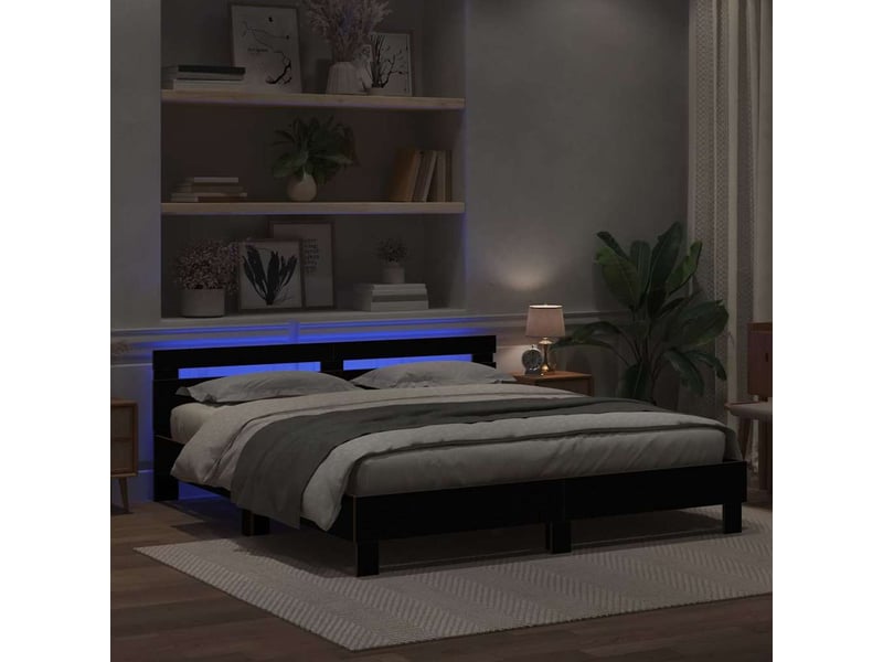 Lit double- lit adulte - cadre de lit chêne noir 200 x 200 cm bois d'ingénierie - Conforama B
