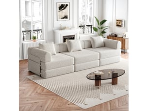 Canapé modulable 274x91,4x69,8cm, accoudoir avec rangement, canapé de salon, structure en métal, tissu chenille, kaki