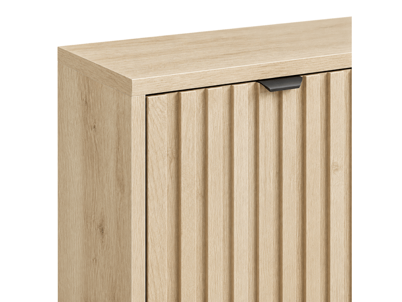  Meuble à chaussures 60 x 24 x 95 cm en mdf et panneaux de particules avec 2 compartiments basculants coloris chêne chicfurn  - Conforama E