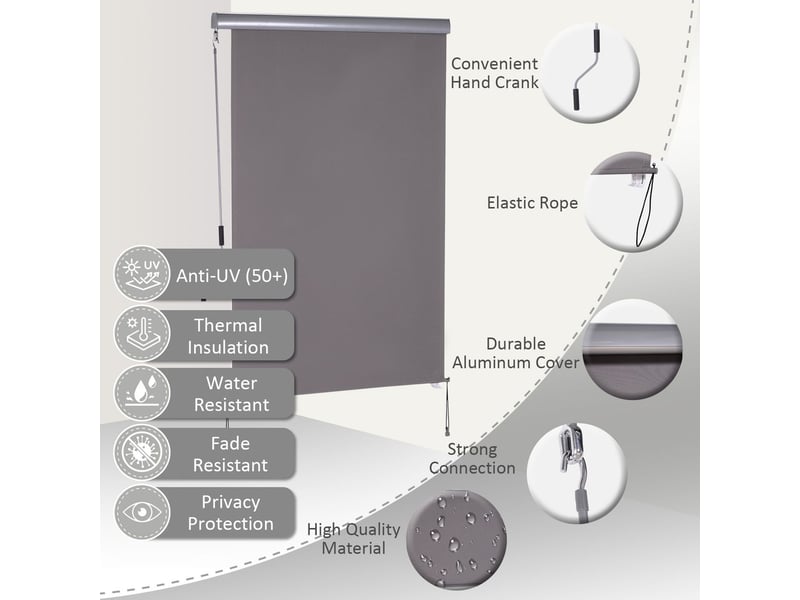  Parasol 120x200, brise-vue vertical parasol, protection vent, ouverture à manivelle, gris  - Conforama E