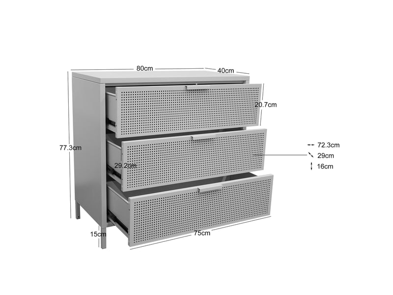  Nordlys - commode chambre scandinave metal 3 tiroirs rangement metal beige  - Conforama E