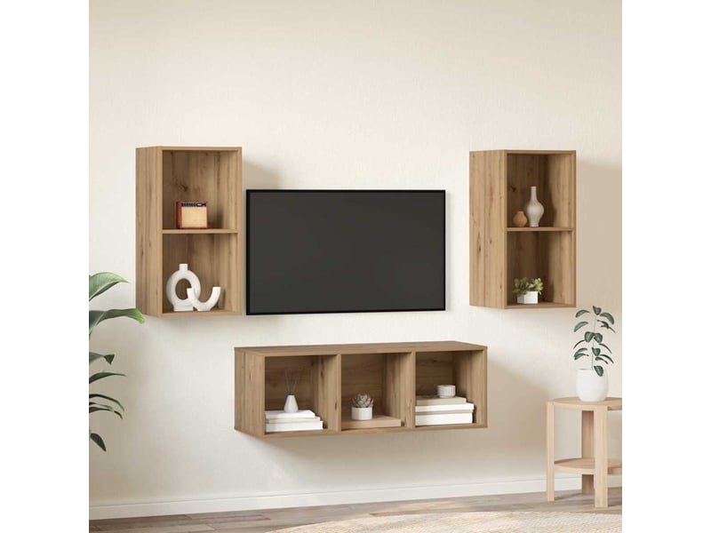  Ensemble meuble tv - banc tv - meuble de rangement 3 pcs chêne artisanal bois d'ingénierie  - Conforama D