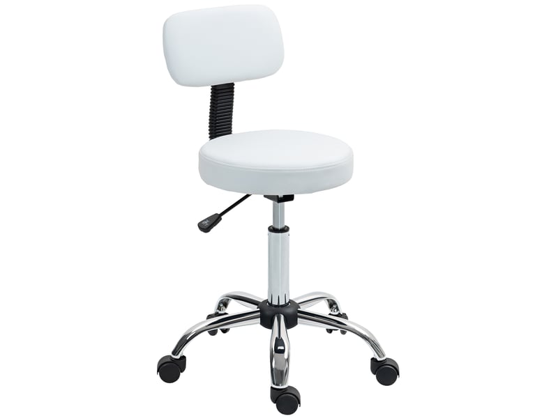 Tabouret pivotant blanc avec dossier et roulettes pour salon de beauté ou studio de tatouage hauteur réglable - Conforama A