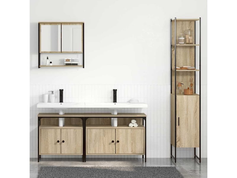 Ensemble de mobilier de salle de bain 4 pièces chêne sonoma cf64549 - Conforama D