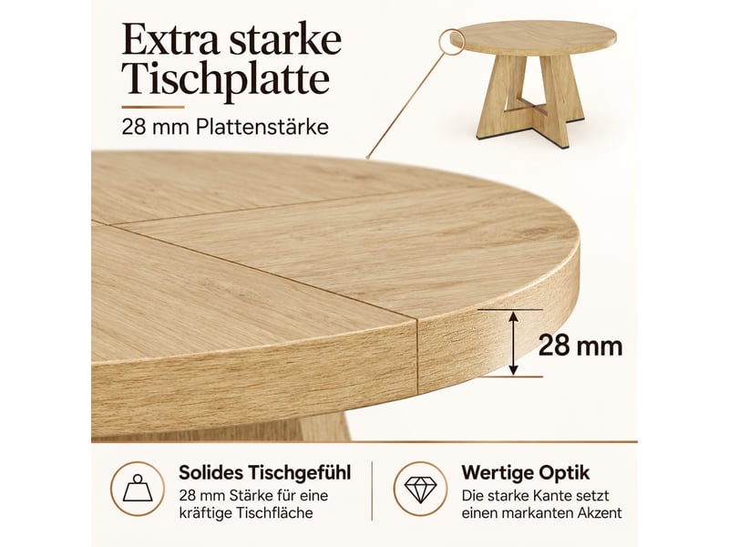  Table à manger ronde 120x120x75cm pour 4 à 6 personnes, design classique, style scandinave minimaliste, effet chêne, sans chaises evarich - Conforama D