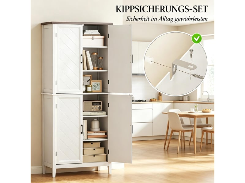 Armoire de cuisine blanc vaisselier 4 portes vitrées armoire de rangement 6 niveaux étagères réglables - Conforama W