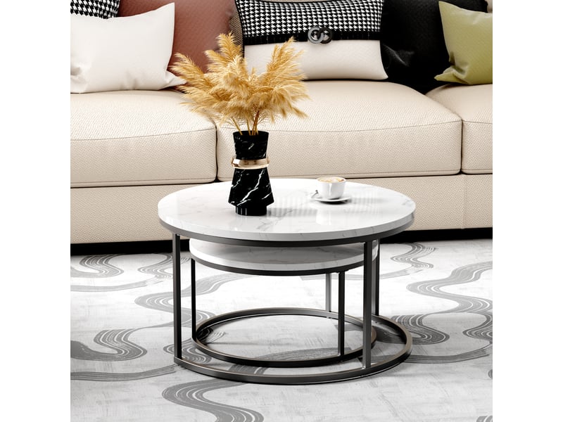  Table basse gigogne 2 pièces effet marbre blanc et noir evryae  - Conforama B
