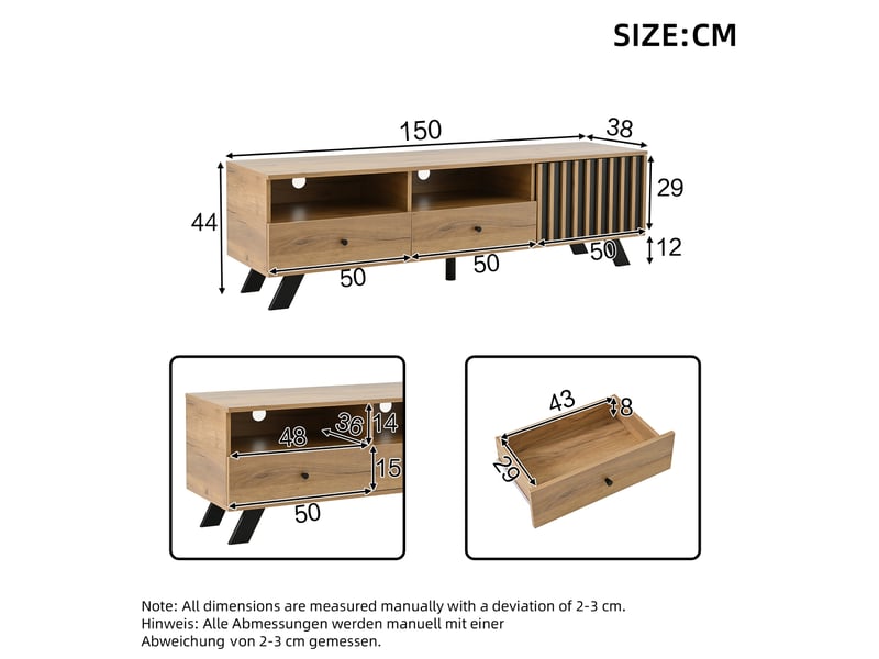  Ensemble meuble tv 150 cm et buffet 120 cm avec rangements, bois naturel et noir  - Conforama E