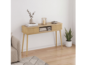 Table basse rectangulaire coloris bois clair <strong>CHICFURN</strong> <strong></strong> - 35 cmx120 cm