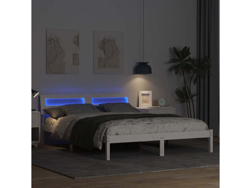  Lit double- lit adulte -  cadre de lit avec tête de lit blanc 150 x 200 cm pin massif  - Conforama C