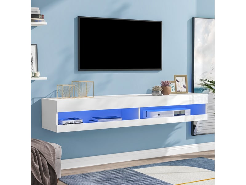  Meuble tv mural led blanc 140 x 40 x 30,5 cm  - Conforama B