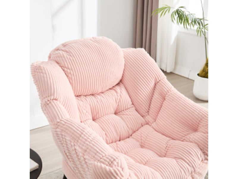  Fauteuil lounge avec repose-pieds, fauteuil relax avec accoudoirs et poche latérale, assise rembourrée, idéal pour la lecture et les petits espaces, rose  - Conforama R