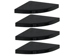 Lot de 4 étagères d'angle flottantes, étagères murales noir brillant 35x35x3,8cm mdf cf42779