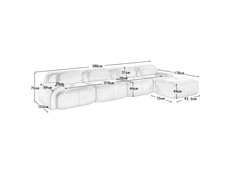 Canapé d'angle 4 places avec méridienne, accoudoirs extra-larges, librement combinable, beige - Conforama D