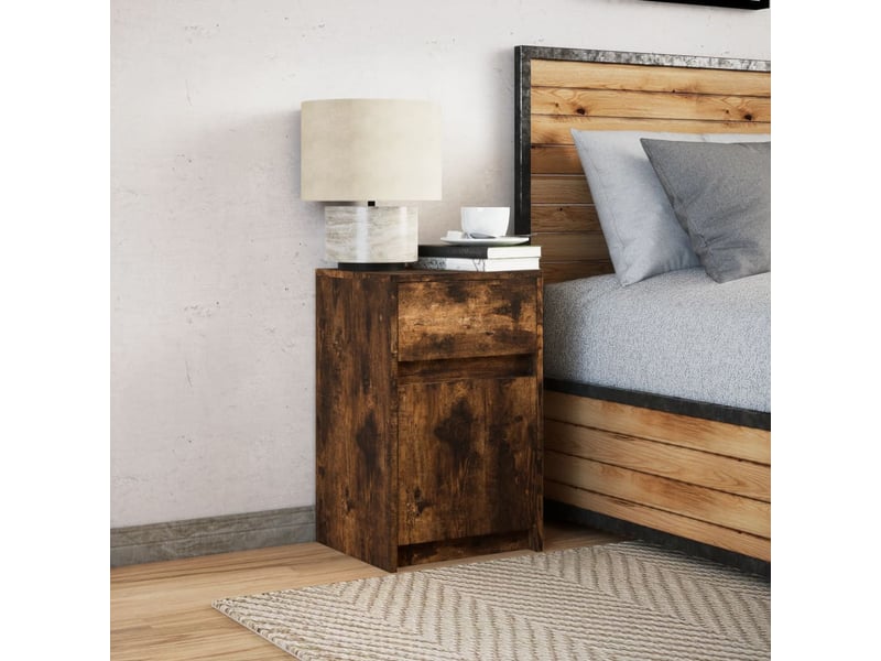  Table de chevet - cabinet de chevet - table de nuit et lumières led chêne fumé bois d'ingénierie  - Conforama C