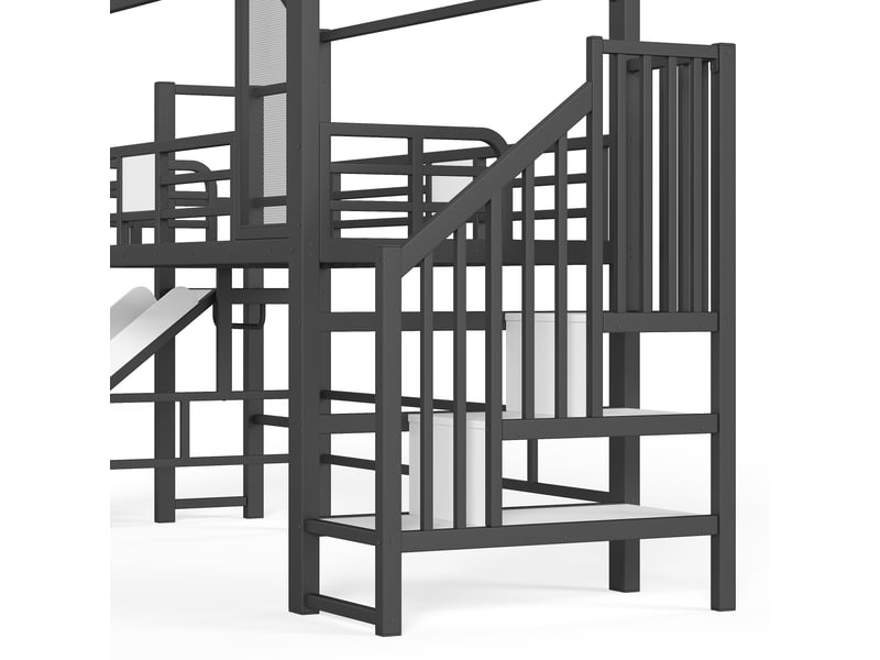  Lit mezzanine enfant 200x90 cm en métal et mdf, lit simple avec toboggan, escalier et led, matelas non précisé, noir  - Conforama E