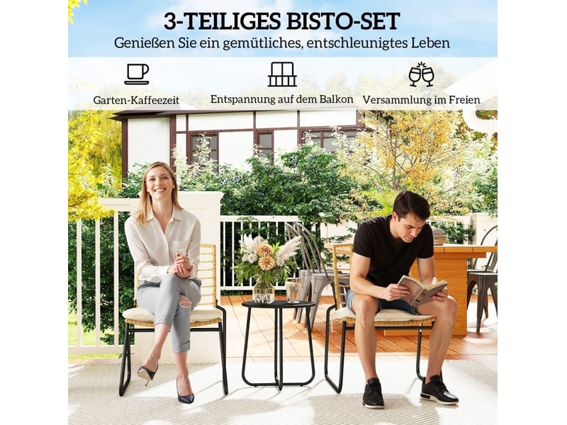  Salon de jardin 3 pièces 56x67x78 cm 2 chaises empilables avec table rotin beige et brun  - Conforama D