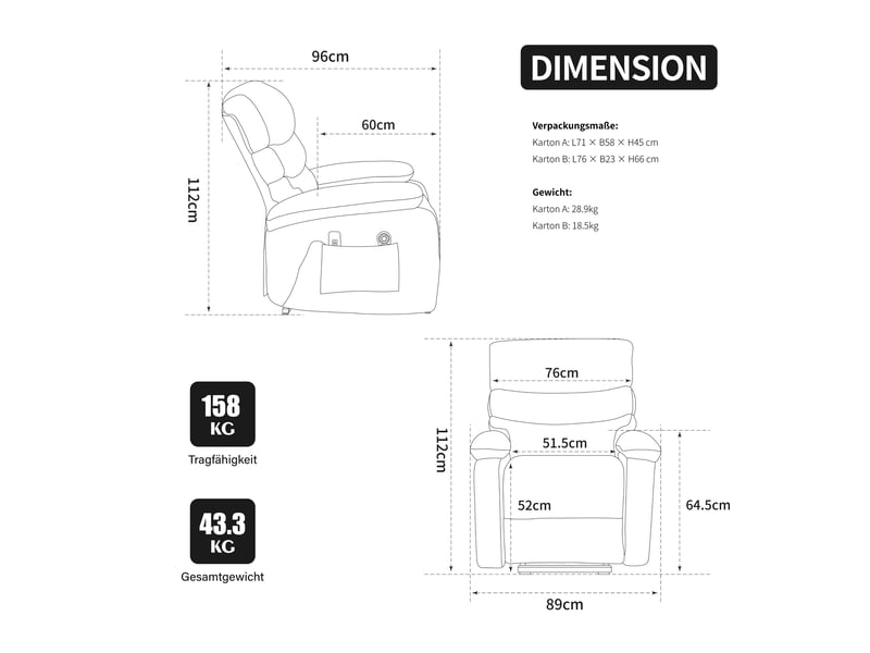  Fauteuil releveur électrique massant - 4 zones de massage, 8 points de vibration, dossier inclinable, gris  - Conforama C