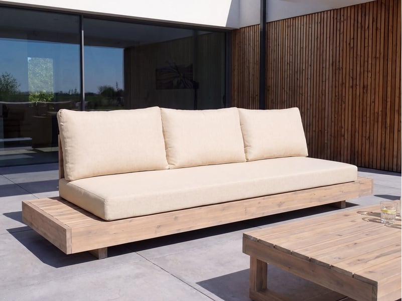  Canapé de jardin 3 places marettimo bois d'acacia certifié beige  - Conforama B