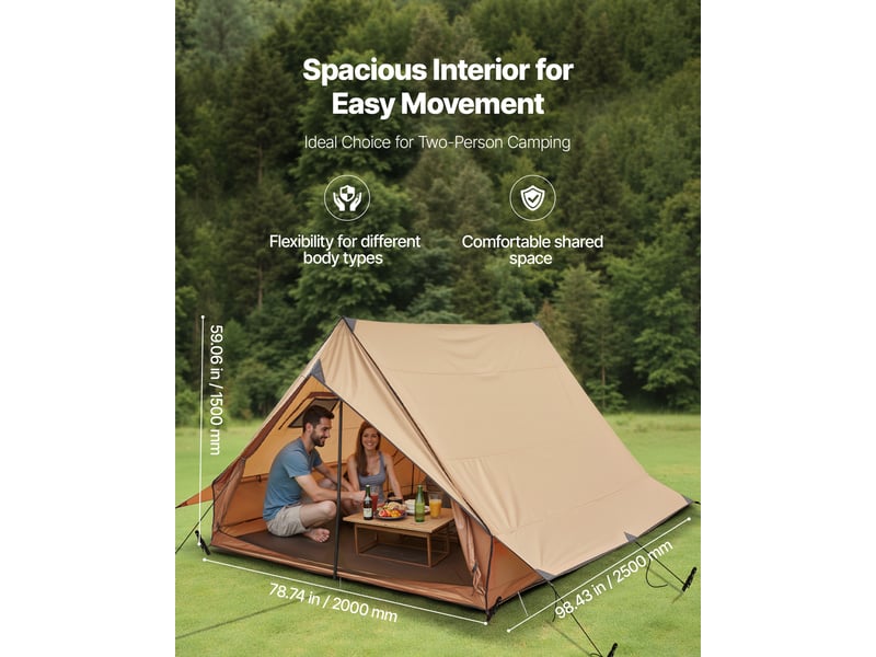  Vevor tente chaude pour 2 personnes, tente dehiver portable avec trou de poele, poteaux, sac de transport, abri leger a 4 saisons, tissu impermeable pu2500 mm, pour camping, randonnee, peche, chasse  - Conforama B