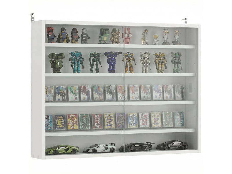  Vitrine murale en bois avec étagères réglables et 2 portes coulissantes en verre 80 x 9,5 x 60 cm blanc  - Conforama A