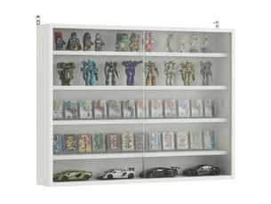 Vitrine murale en bois avec étagères réglables et 2 portes coulissantes en verre 80 x 9,5 x 60 cm blanc