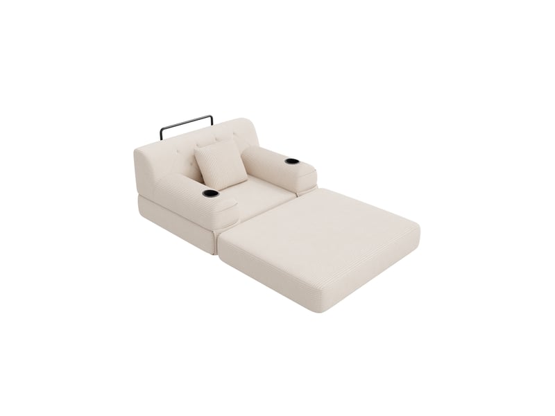  Canapé convertible 1 place 107x80x81 cm – beige – dossier haut, repose-pieds et rangements intégrés  - Conforama A