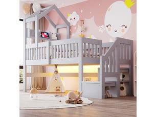 Lit mezzanine 90x200 cm evarich coloris gris