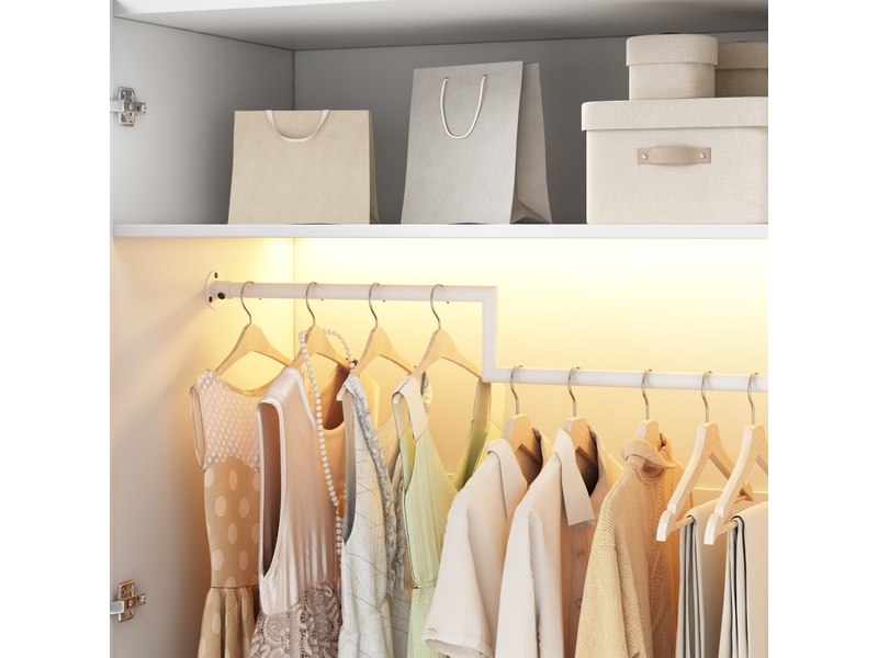  Armoire blanche avec panier à linge 90x50x200 cm éclairage led 3 tiroirs penderie  - Conforama W