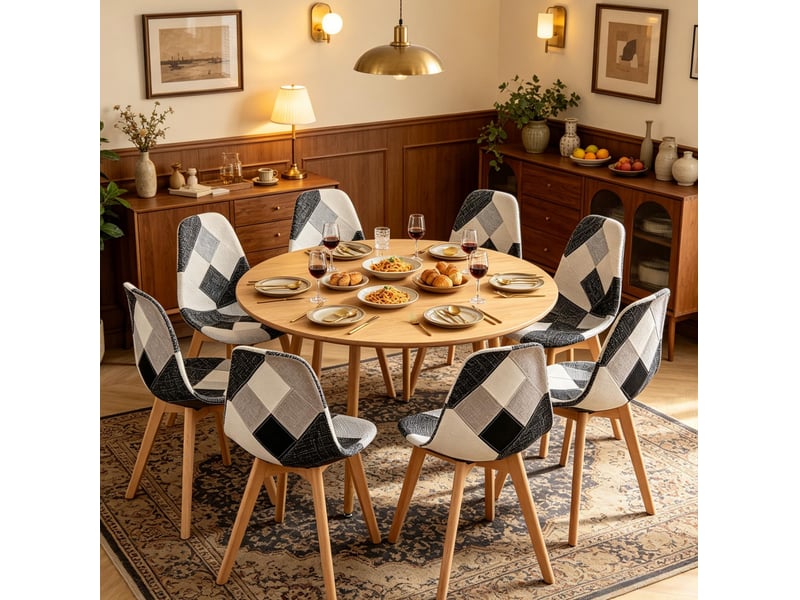  Lot de 8 chaises de salle à manger patchwork tissu homvra  - Conforama D