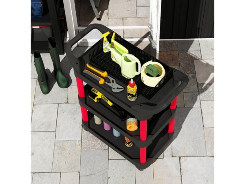  Servante d’atelier mobile noire à 3 niveaux avec poignée, chariot pour garage et atelier, charge max. 68 kg  - Conforama E