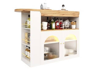 Ilot cuisine, buffet de cuisine avec rangements intégrés, plateau extensible, pivotant à 360°, dimensions 138 à 193 x 39 x 105 cm, mdf, blanc