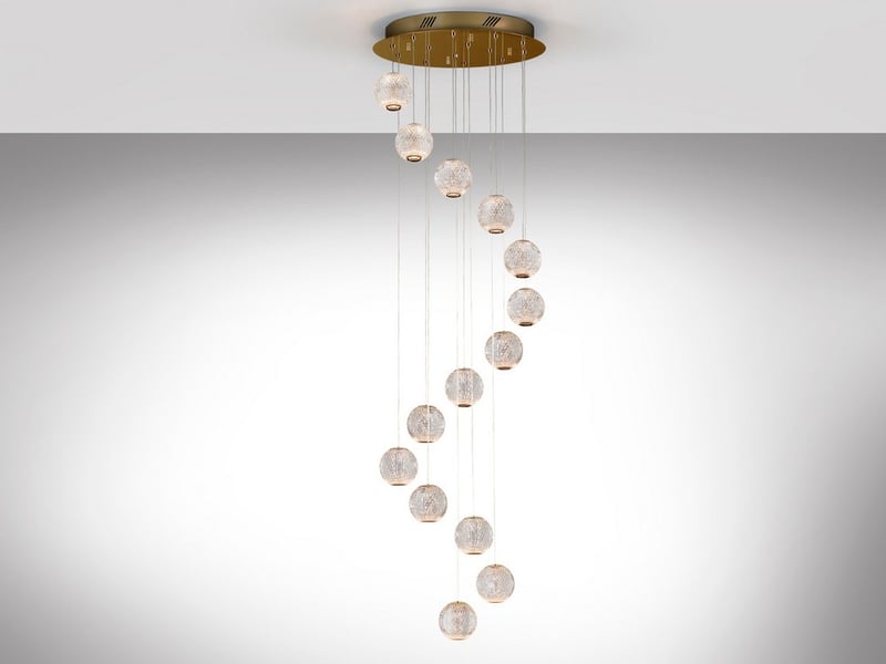 Schuller austral suspension moderne à 5 lumières led cluster drop, globes de cristal sculptés sphériques, 1264lm, 3200k  - Conforama C