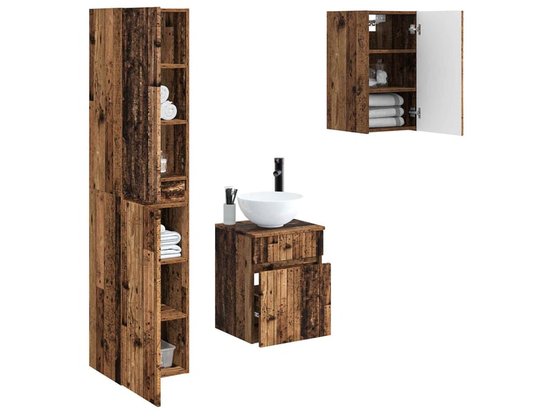  Ensemble de mobilier de salle de bain 3 pc bois ancien cf64283  - Conforama C