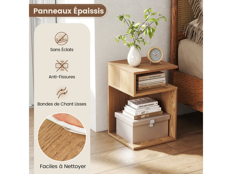 Table d'appoint en forme de s, table basse de rangement 33 x 33 x 50 cm, 3 niveaux avec compartiments ouverts et coussinets antidérapants, naturel  - Conforama B