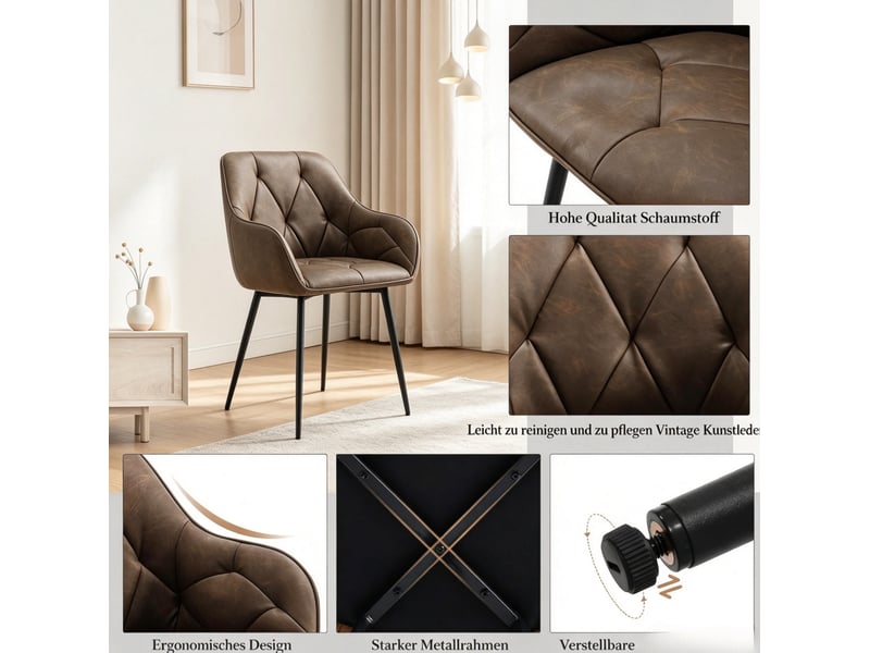  Lot de 2 chaises de salle à manger avec accoudoirs 45,5 x 45 x 83,5 cm – marron foncé – assise rembourrée  - Conforama E