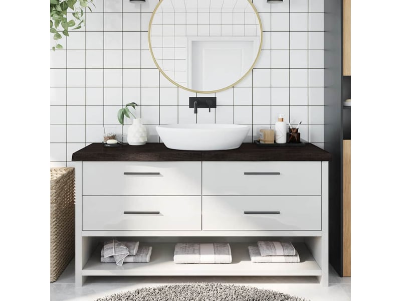 Comptoir de salle de bain, plan de travail marron foncé bois massif traité cf65878 - Conforama B