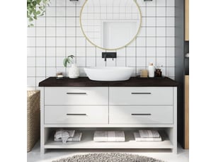Comptoir de salle de bain, plan de travail marron foncé bois massif traité cf65878