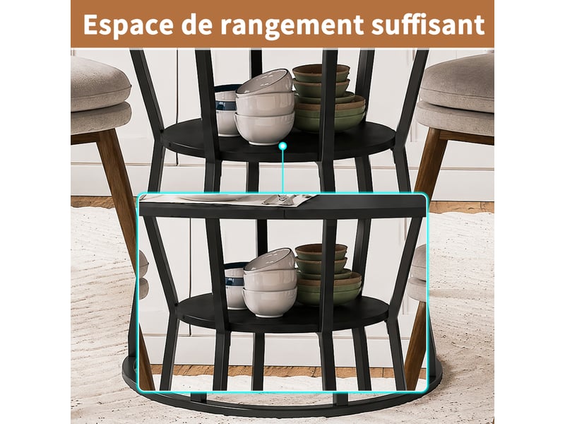  Table à manger ronde 6 personnes avec plateau aspect bois et pied en métal 120 cm, bois clair  - Conforama W