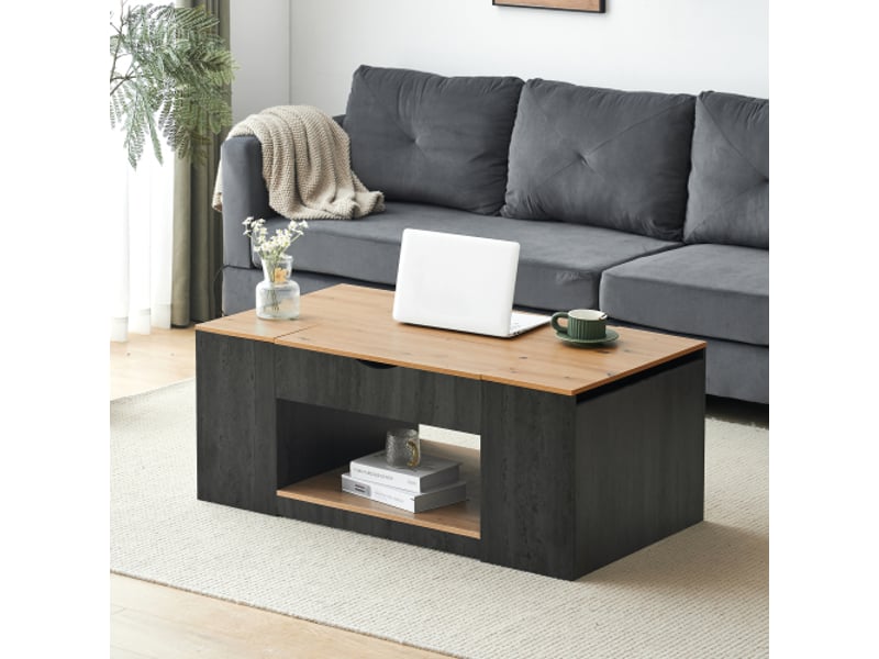 Table basse moderne à fonction relevable 109,5 cm | structure grise et rangement sous le plateau  - Conforama C