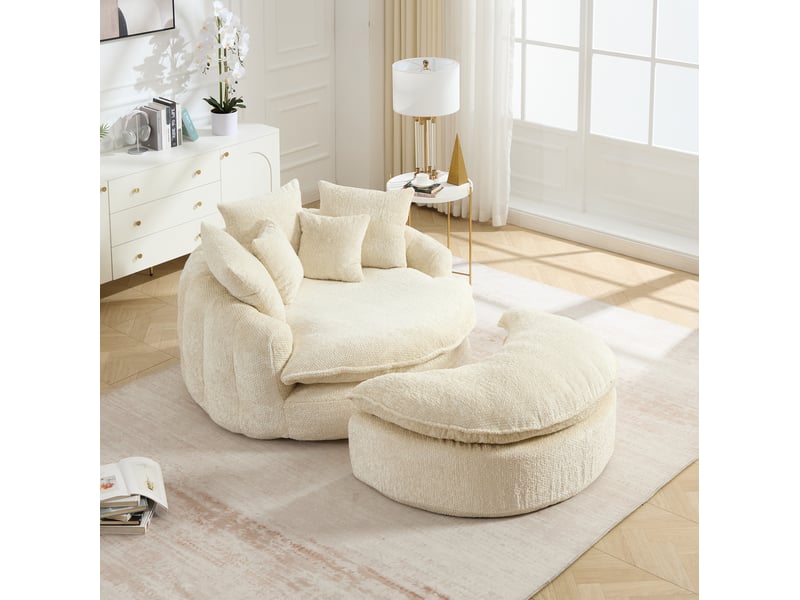  Fauteuil lounge mousse polyester beige, avec pouf, coussin inclus 190,5x138x63 cm  - Conforama B