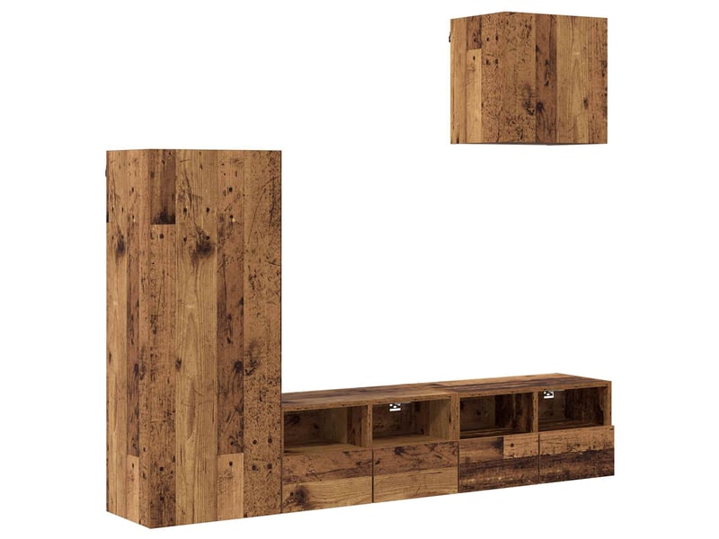  Lot de 4 meuble tv mural, meuble tv suspendu bois ancien bois d'ingénierie shl70771  - Conforama A