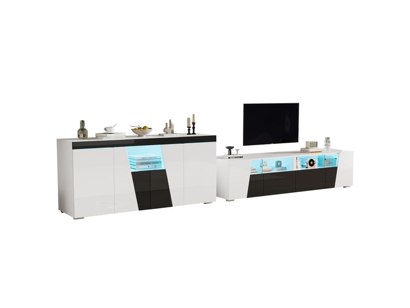  Ensemble meuble tv et buffet blanc et noir – led bluetooth – 180 x 38,5 x 45 cm 140 x 40 x 65 cm  - Conforama A