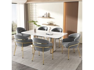Chaise de salle à manger 6 pièces en velours avec design ergonomique et pieds métalliques, pour salon, gris