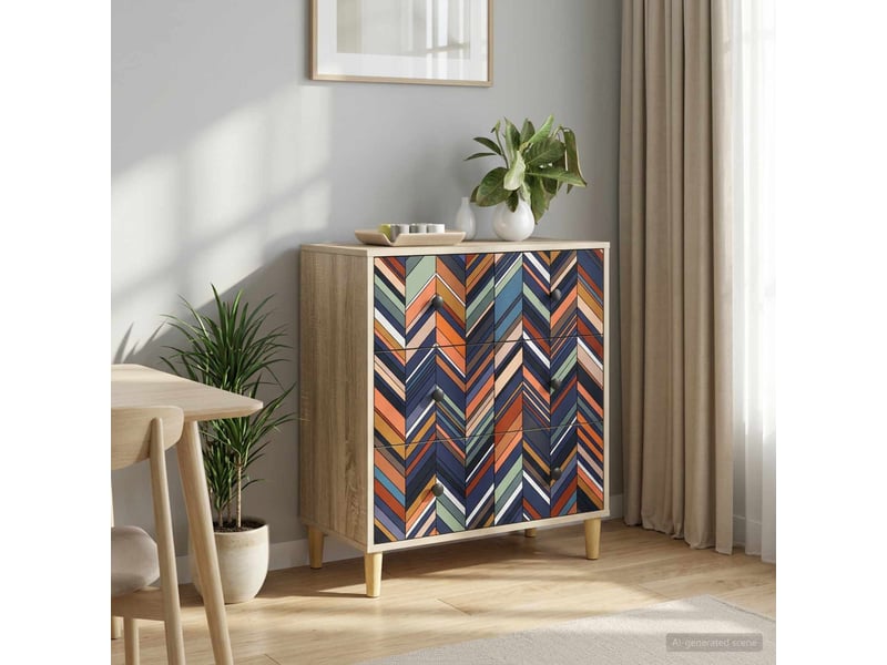  Commode chambre, meuble de rangement ommen imprimé géométrique 66 x 36,5 x 75 cm sonoma  - Conforama B