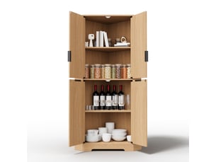Buffet de cuisine 4 portes 60x60x172 cm - meuble d'angle avec étagères réglables et anti-basculement - naturel