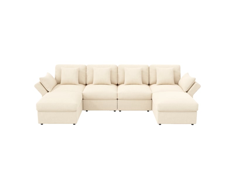 Canapé d'angle panoramique fixe 4 places velours côtelé beige canapé d'angle beige - Conforama A