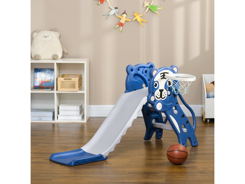  Toboggan pour enfants, toboggan intérieur pour enfants, avec panier de basket, thème tigre, de 18 à 36 mois, bleu  - Conforama B