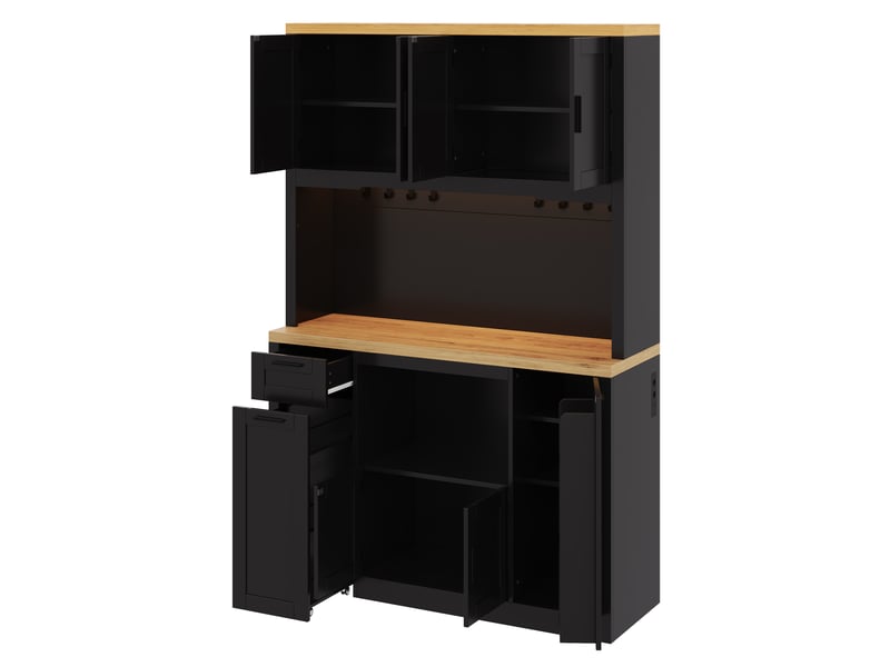  Meuble de cuisine muvano, armoire de cuisine haute avec éclairage led rgb, noir et décor bois, 120 × 40 × 182 cm  - Conforama A